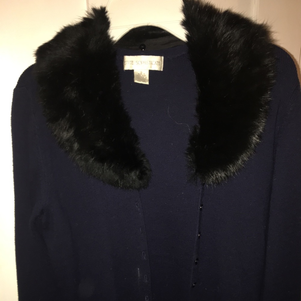 Navy Cardigan with Rabbit Collar